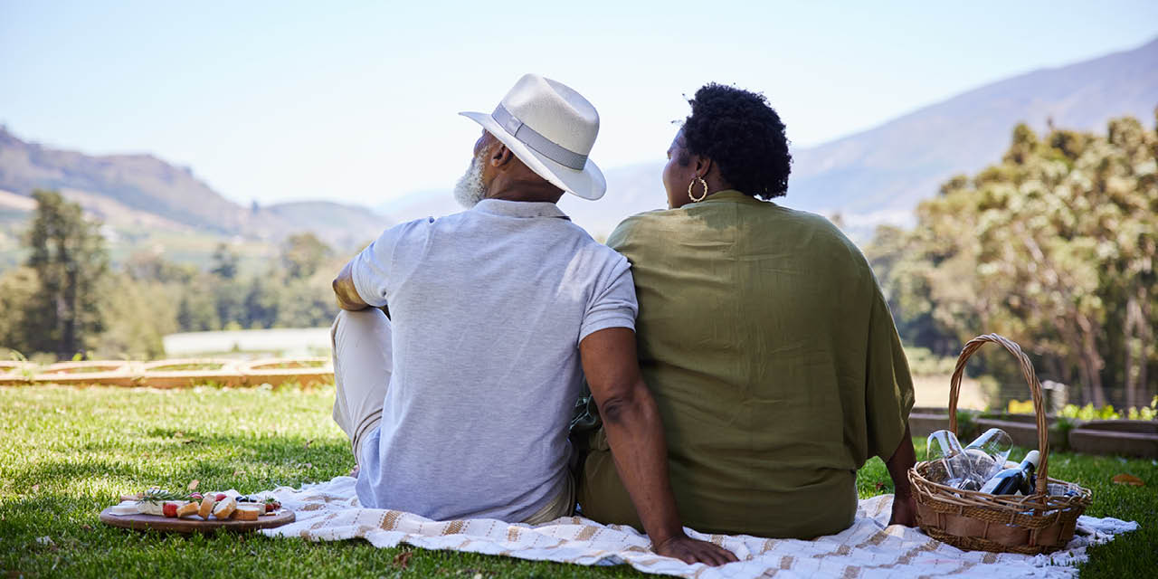 A retired couple having a picnic