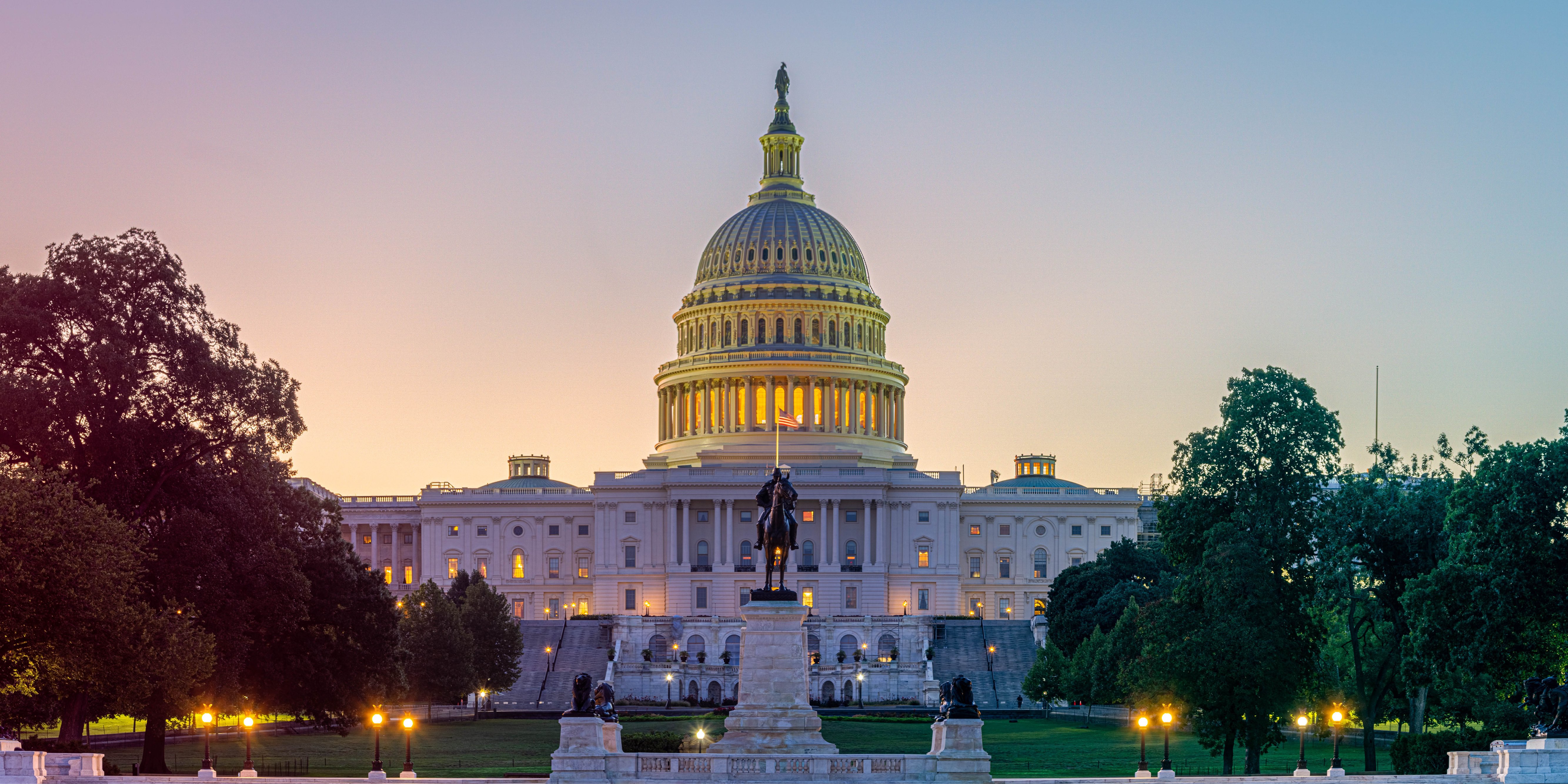 US Capital building at sunset