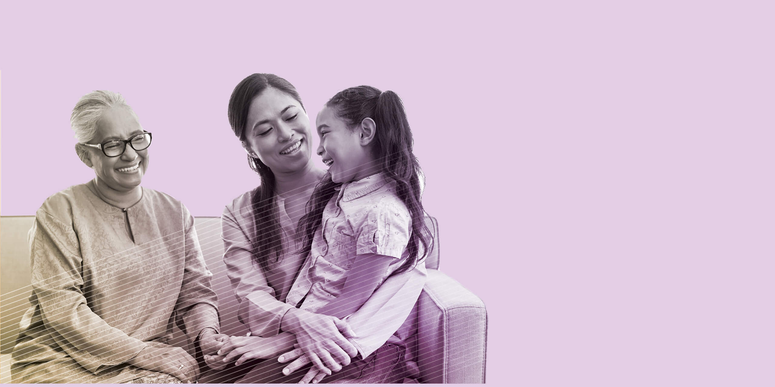 Smiling multi-generational female family members sitting on sofa