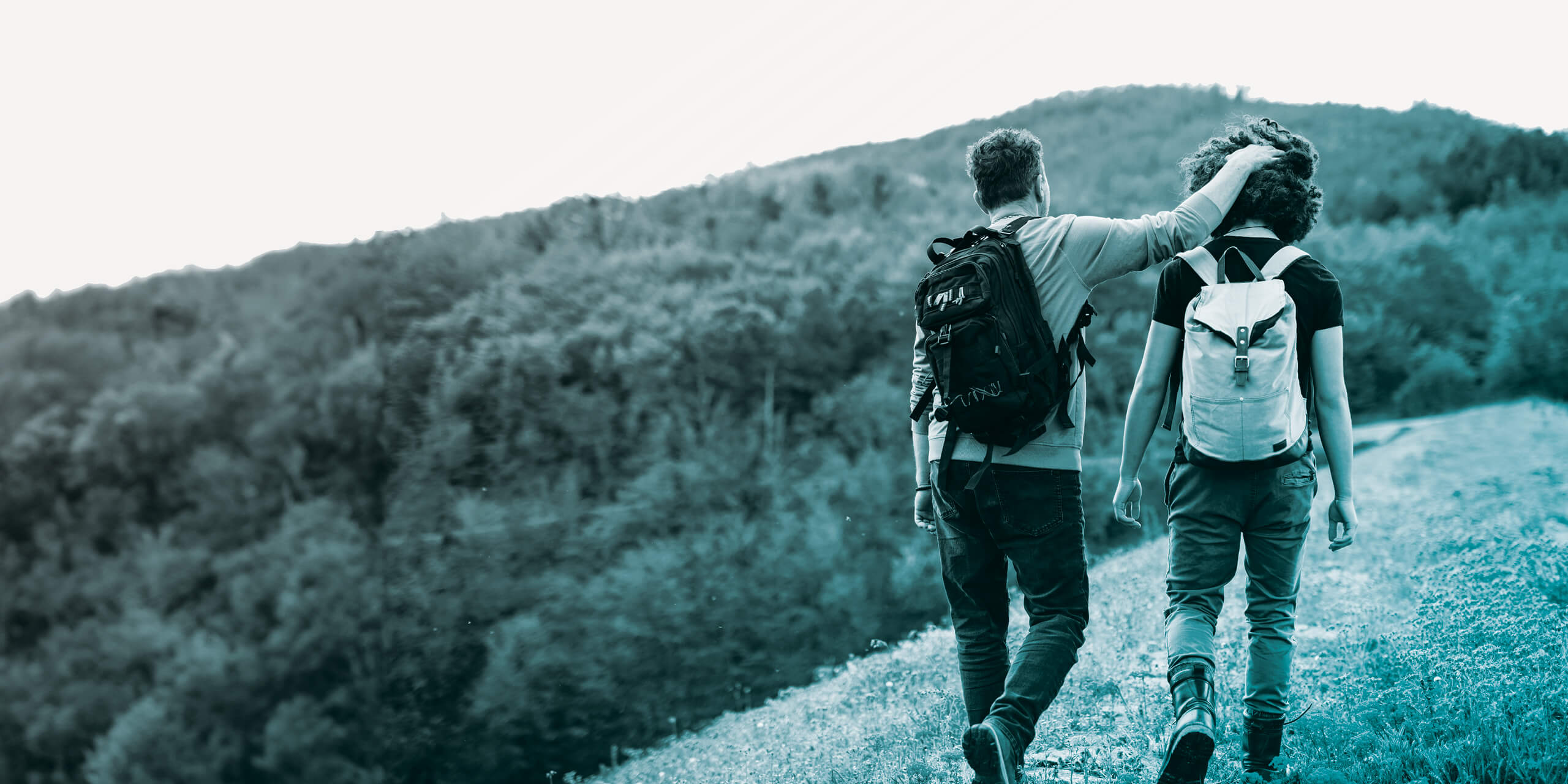 Father and son hiking