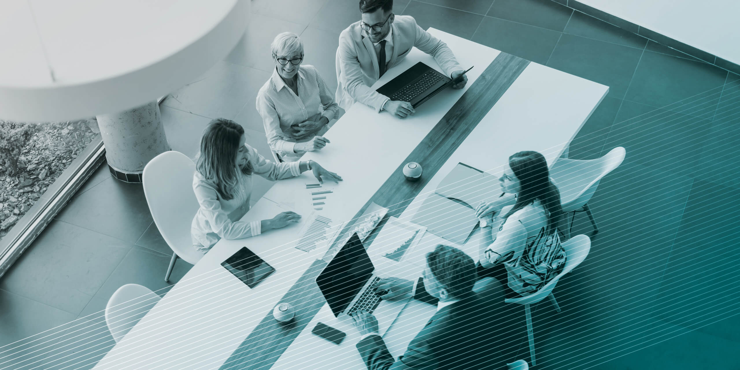 Aerial view of business associates meeting