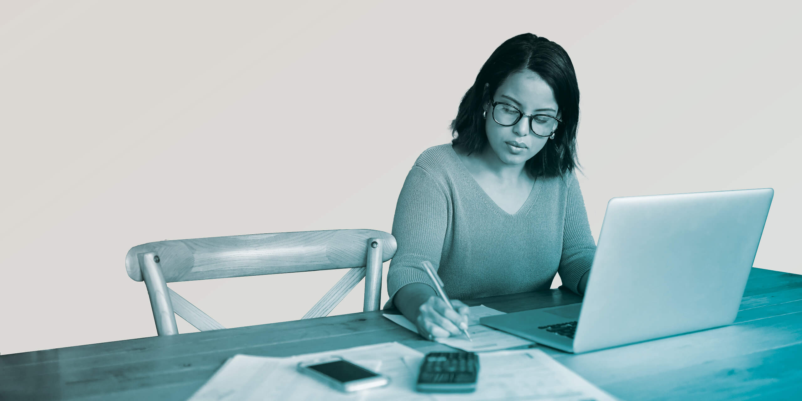 Woman working at table